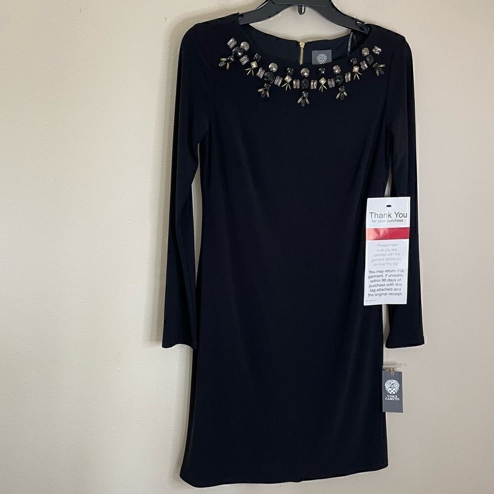 Vince Camuto| Jewel trimmed Neckline| Classic Mini dress| Has stretch